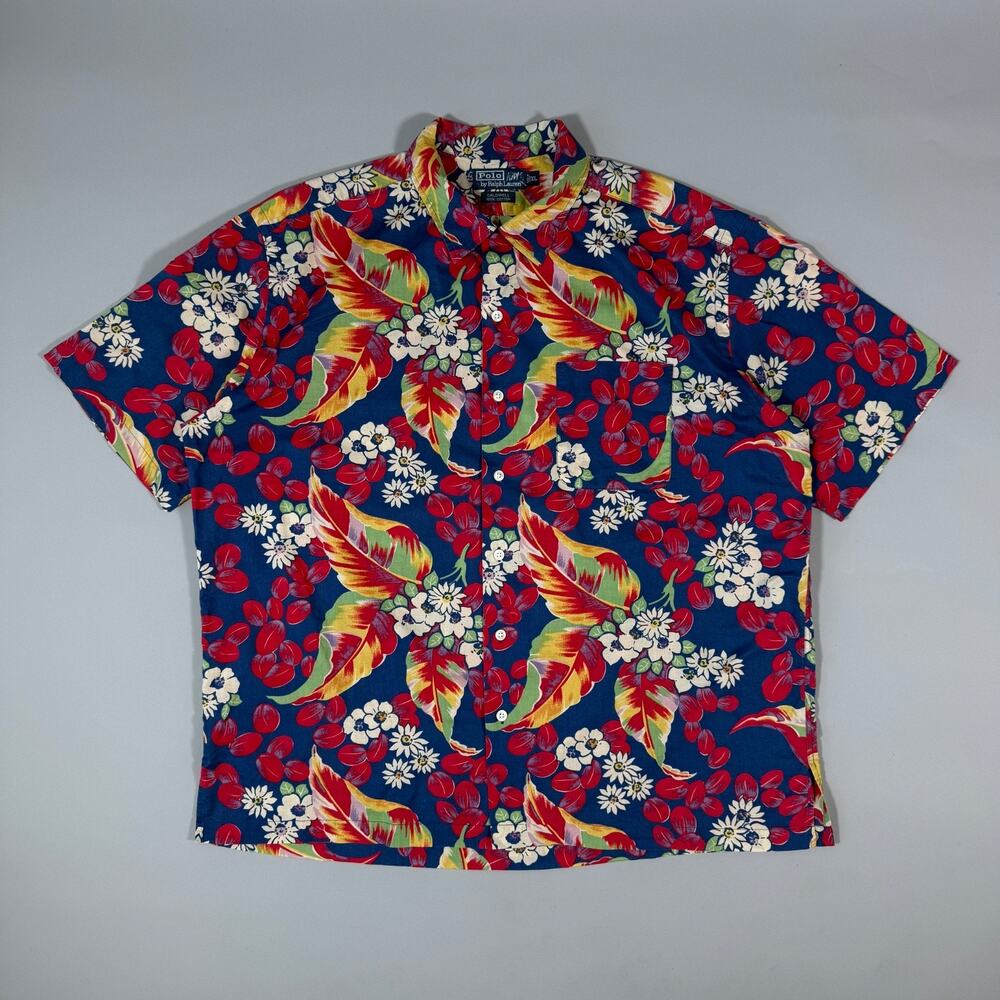 Polo Ralph Lauren XL men’s blue flowers Hawaii button shirt short sleeve cotton